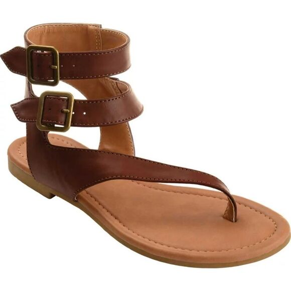 Journee Collection Womens Kyle Sandals Wrap Ankle Faux Leather Brown 9M New - Picture 1 of 9